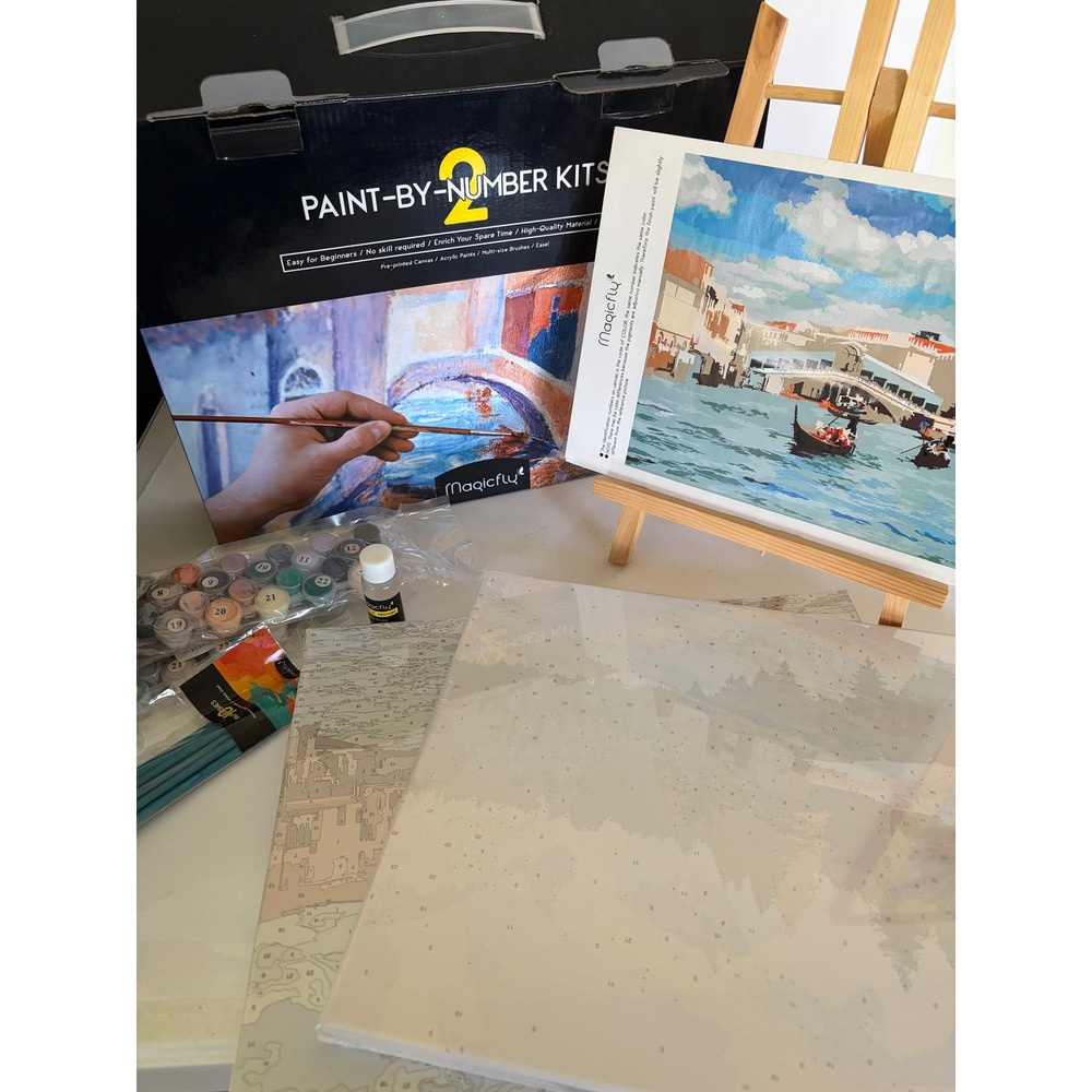 NIB Magicfly Paint by Number 2 Canvas Easel Brushes Set Craft
